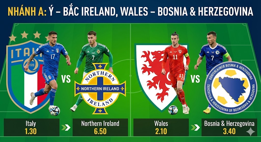 Nhánh A: Ý – Bắc Ireland, Wales – Bosnia & Herzegovina